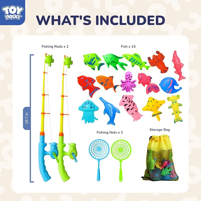 TOY Life 2-Player Magnetic Fishing Game for Kids 3-5 - Toddler Fishing Pole Set with Fish Toys - Bath & Pool Toys - Water Table Accessories - Educational Fishing Toy Rod for Boys Girls