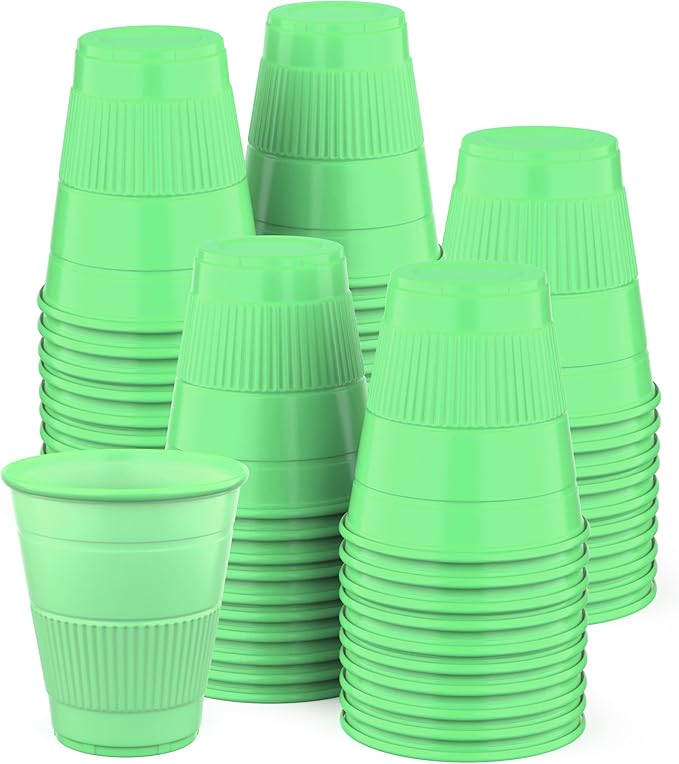 Disposable Cups | 50 Pack | 5 oz Plastic, Small Bathroom, Perfect for Medicine, Water, Rinsing, Mouthwash, Party, Dental | Multicolor for Kids | Green