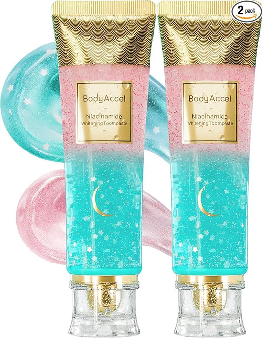 BodyAccel Niacinamide Toothpaste – Whitening & Fluoride-Free, Fresh Breath & Healthy Gums, Removes Surface Stains, Natural Peach Flavor (2 Pack)