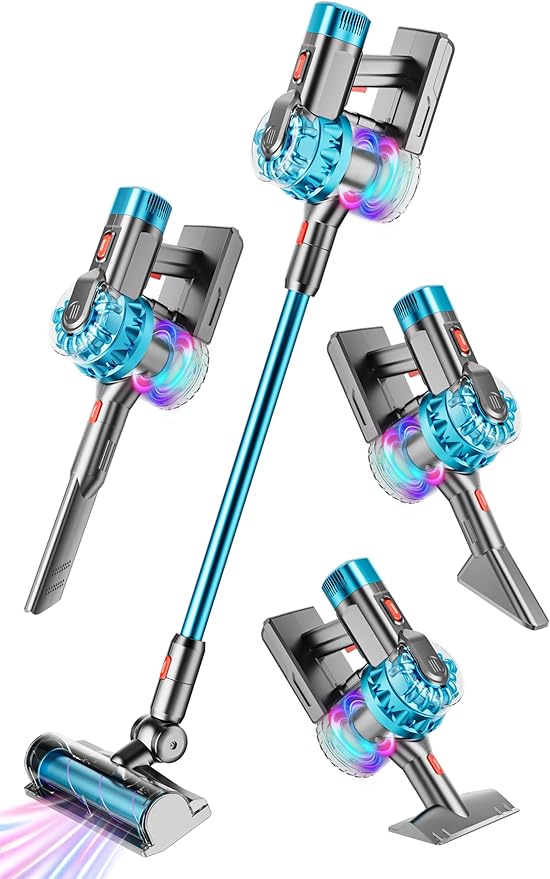 4-in-1 Kids Toy Vacuum That Really Works, Toddler Pretend Play Cleaning Set with Real Suction, Toys Working Cleaner Birthday Idea for 3 4 5 6 7+ Year Girl Boy (Cyan)