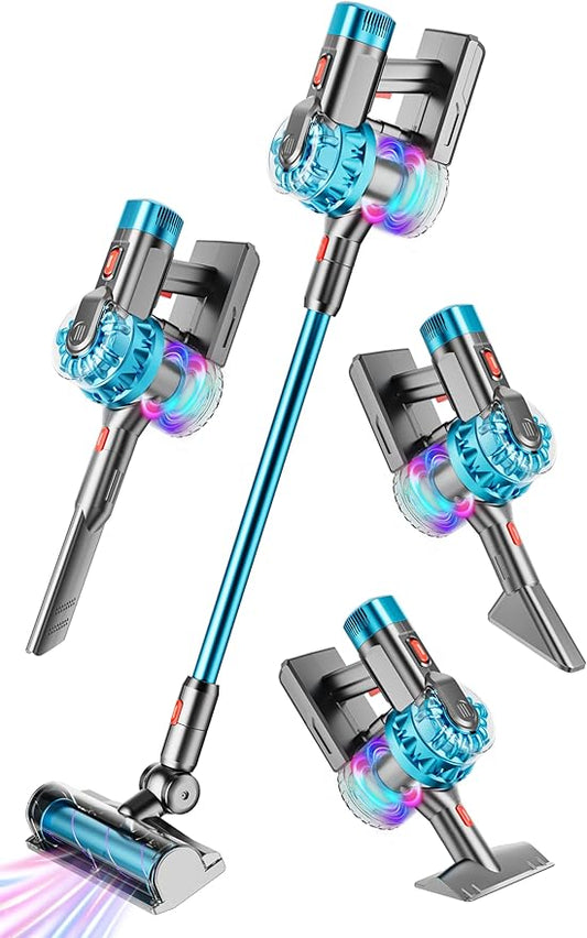 4-in-1 Kids Toy Vacuum That Really Works, Toddler Pretend Play Cleaning Set with Real Suction, Toys Working Cleaner Birthday Idea for 3 4 5 6 7+ Year Girl Boy (Cyan)