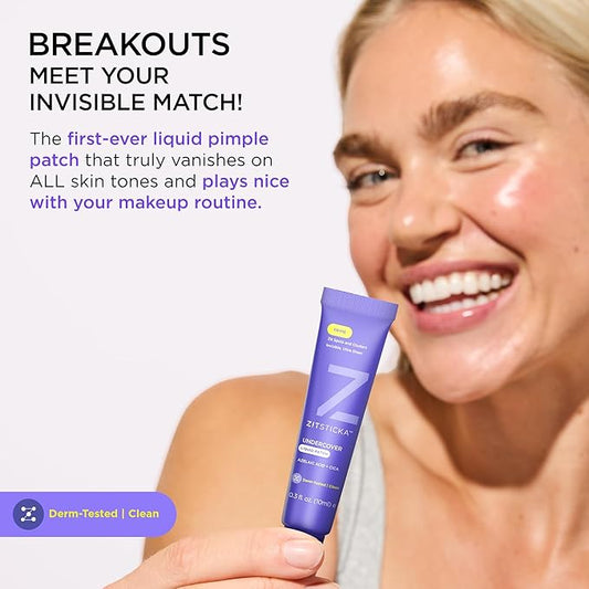 ZitSticka Liquid Pimple Patch - Invisible Pimple Patches for Face, Pimple Cream, Salicylic Acid Spot Cover For Face, Liquid Pimple Patch Large & Clear Fits to Makeup (0.3oz,10ml)