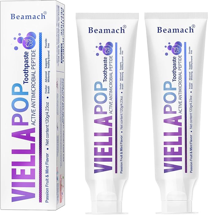 VIELLA POP Antimicrobial Peptide Whitening Toothpaste - Purple Toothpaste for Teeth Whitening | Color Correcting | Brightens Yellow | Enamel Protection | Passion Fruit & Mint Flavor (2pcs)