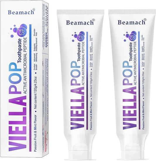VIELLA POP Antimicrobial Peptide Whitening Toothpaste - Purple Toothpaste for Teeth Whitening | Color Correcting | Brightens Yellow | Enamel Protection | Passion Fruit & Mint Flavor (2pcs)