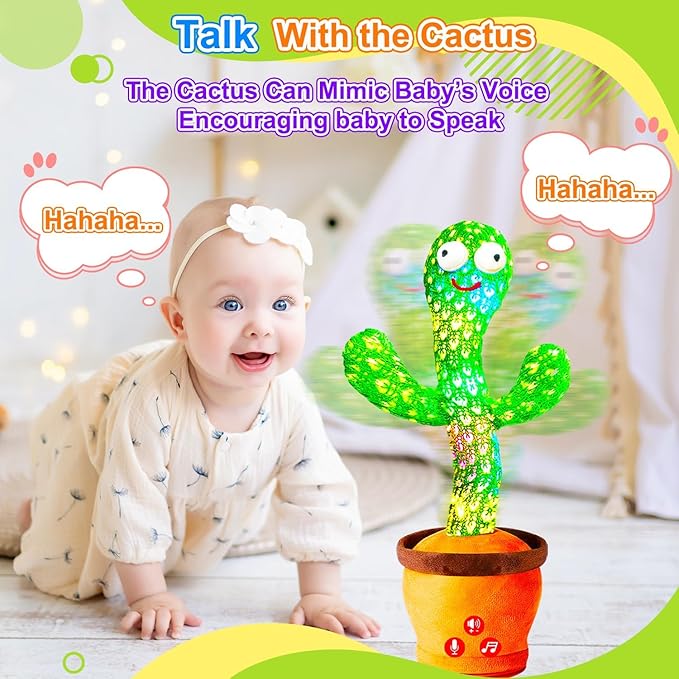 Rechargeable Dancing Talking Cactus Toy for Baby, Volume Adjustable, Singing, Mimicking, Repeating, Kids Baby Toys for Girls Boys, Birthday or Chirstmas Gifts for Grandkids, Stocking Stuffers for Kids