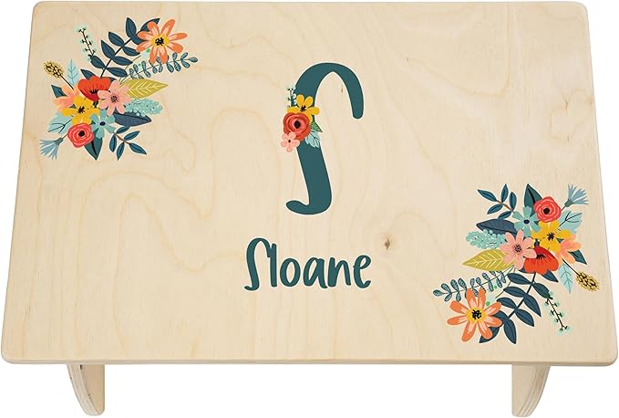 Floral Step Stool for Toddlers- Personalized Wood Kids Step Stool with Name for Kitchen Sink, Bathroom, Potty Training, Kitchen Sink- Sturdy and Safe- Made in USA by BloomOwl (Floral- Botanical)