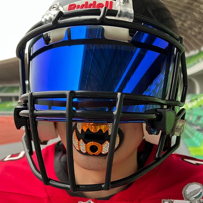 LeCool Football Mouth Guard with Connected Strap- 3D Beast Chrome Adult and Youth Mouth Guard-Mouth Piece for Sports for Maximum Air Flow and Teeth Protection