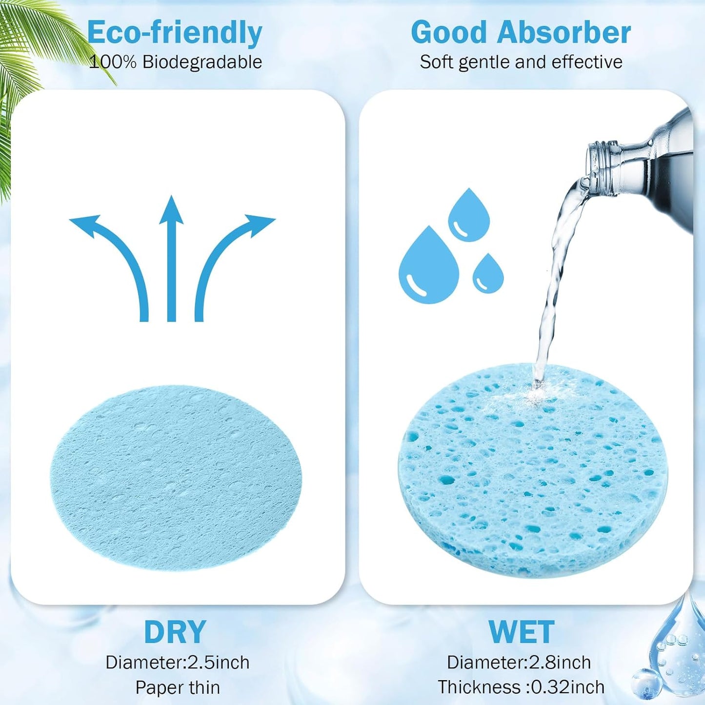 Amyhill 300 Count Compressed Facial Sponges Natural Face Sponges for Cleansing Disposable Facial Exfoliating Pads for Estheticians (Blue)