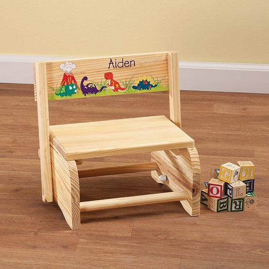 Custom 2-in-1 Children's Step Stool and Chair, Customized with Kid’s Name, Dinosaur Design