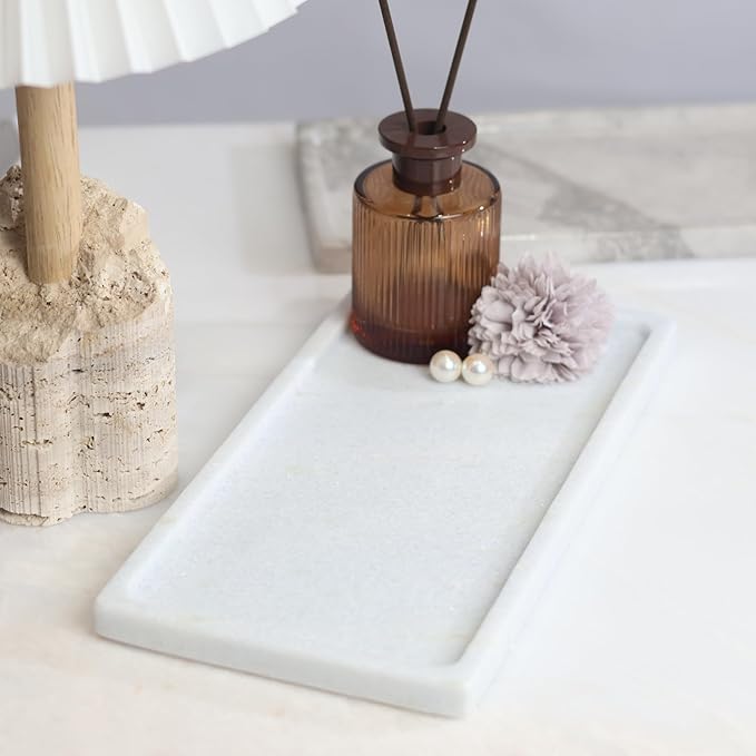Solid Natural Marble Rectangle Vanity Tray - 9.8"x5" Italy Natural Bath & Counter Organizer, Decorative Jewelry Perfume Holder, Kitchen Coffee Table Serving Tray-Blue Crysta（Blue Quartz）