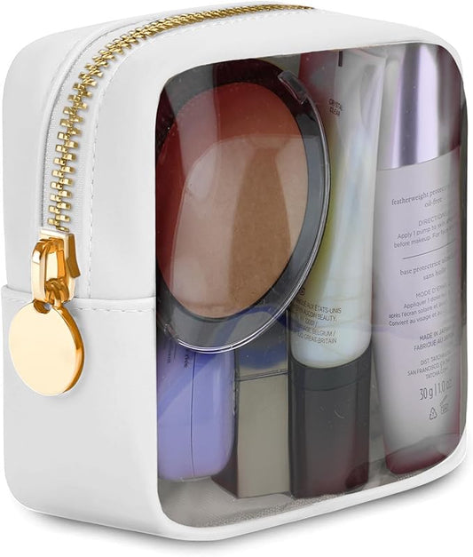 Clear Mini Makeup Bag - Small Cosmetic Pouch for Purse - Travel Case (White)