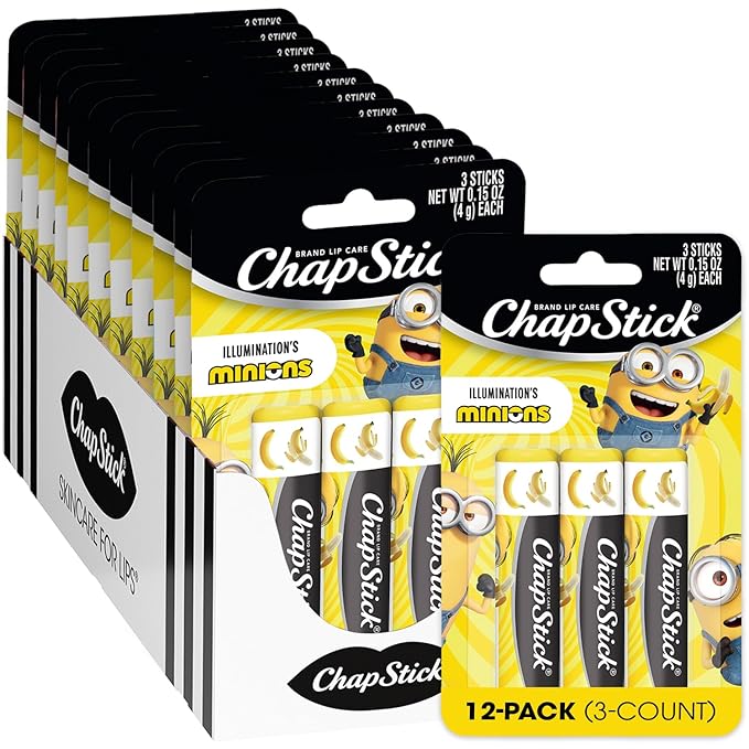 ChapStick Bulk Lip Balm, Minions Banana-Nana (36 Sticks), Party Favors for Kids, Stocking Stuffers, 0.15 Oz Ea
