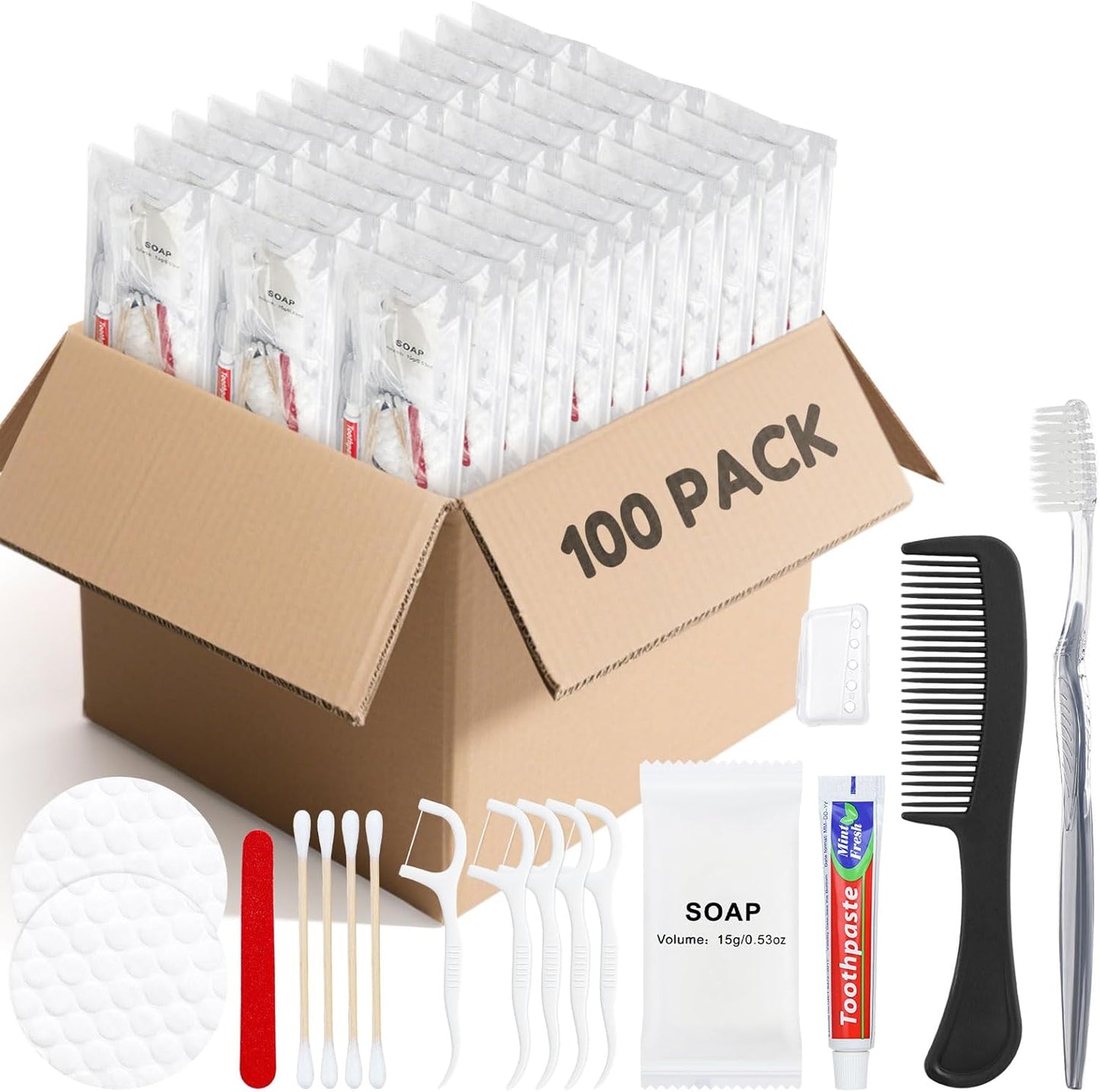 Travel Toothbrush Kit, Hygiene Kit Comes in A Double Sealed Individual Package, Personal Hygiene Kit for Hotel, Camping, Home and Travel (100 Set)