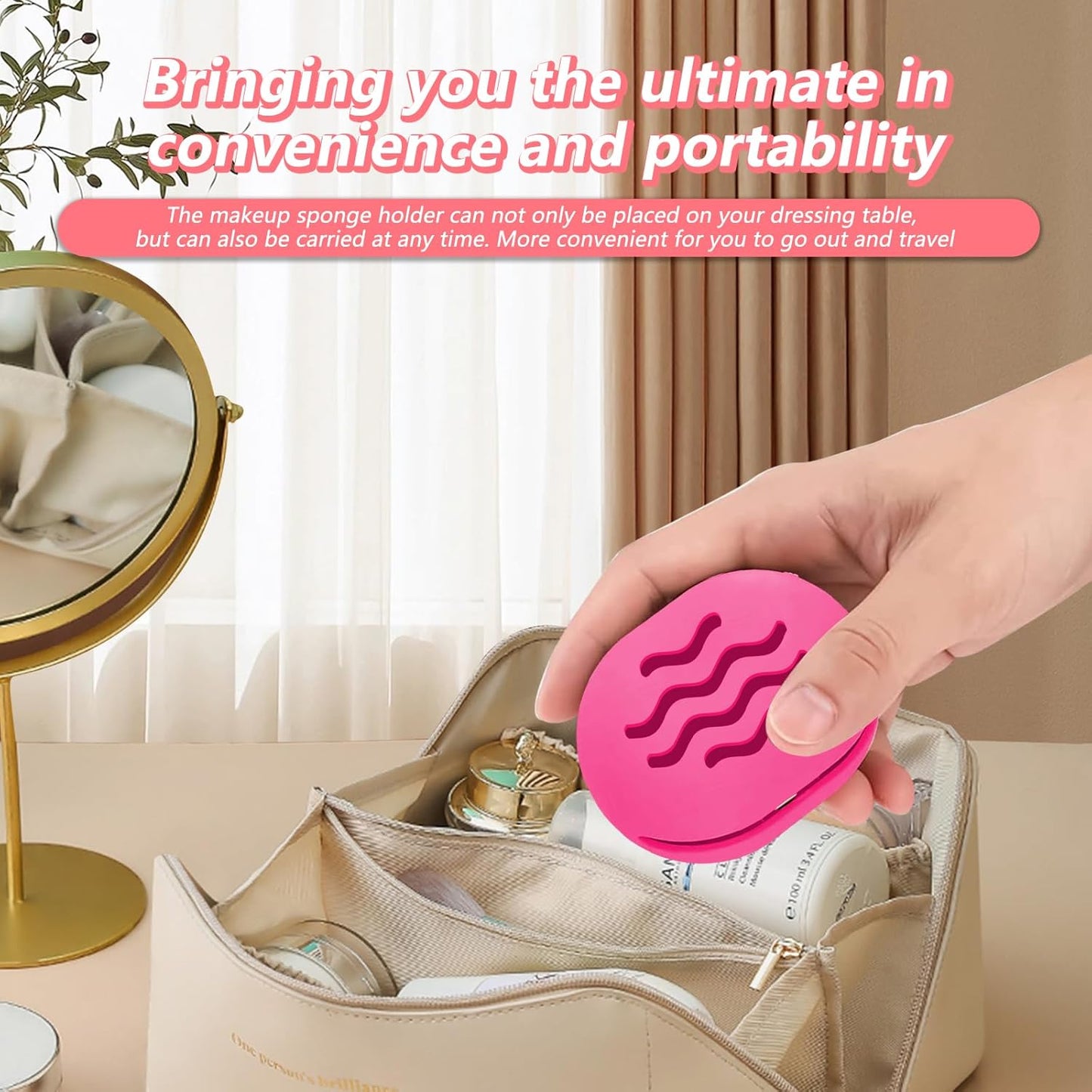 2-Pack Silicone Makeup Sponge Travel Case Makeup Sponge Holder Beauty Blender Case - Travel Storage Case for Beauty Blenders, Portable Organizer（Rose+Gery）