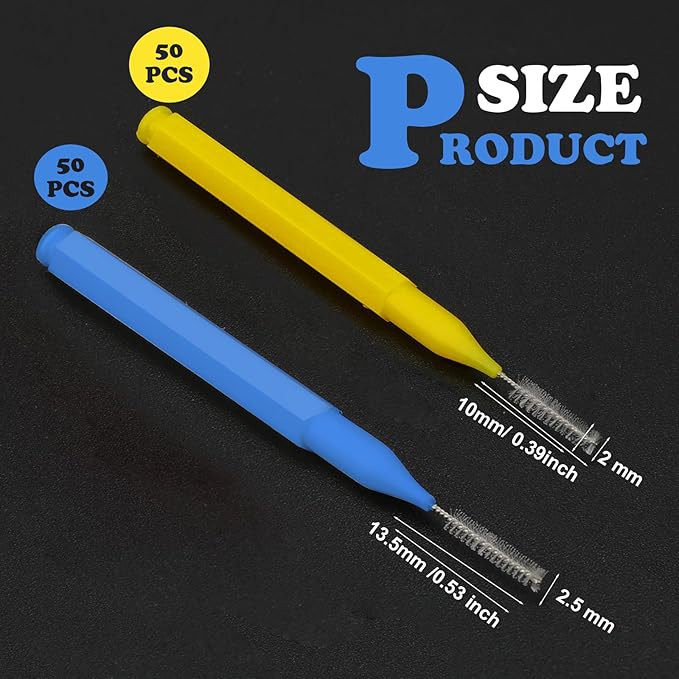 Patelai 100 Pieces Braces Brush for Cleaner Interdental Brush Toothpick Dental Tooth Flossing Head Oral Dental Hygiene Flosser Toothpick Cleaners Tooth Cleaning Tool(Blue, Yellow,Multiple Sizes)