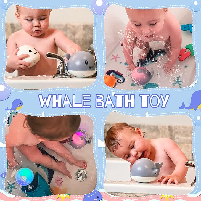 Gigilli Baby Bath Toys, Bath Toys for Kids Ages 1-3, 1 2 3 Year Boy Girl Gift Christmas Stocking Stuffers for Babies 6-12-18 Months Light Up Whale Bath Toy Sprinkler Toddler Birthday Bathtub Water Toy