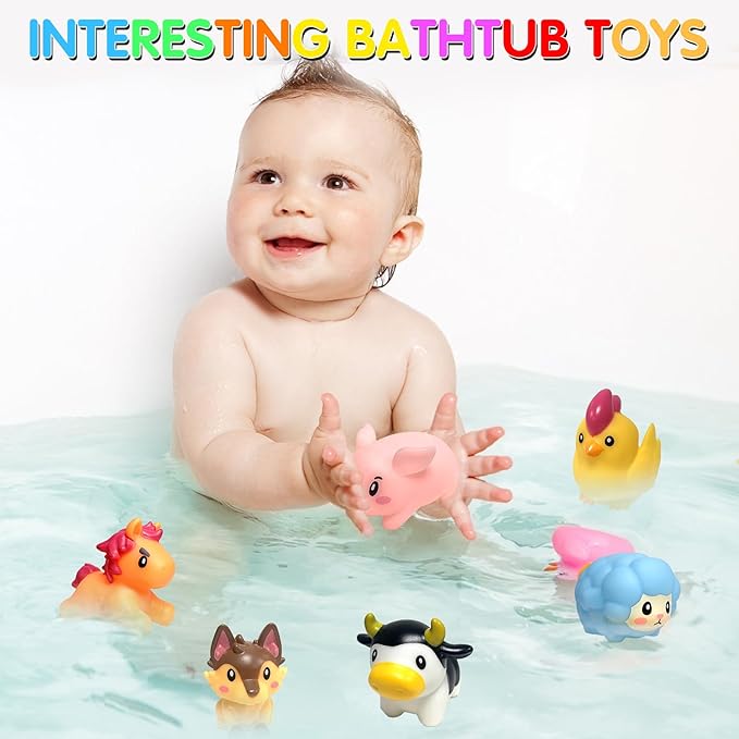 No Hole Mold Free Bath Toys for Toddlers 1-3, Animal Water Toys for 6-12 Months Infants with Storage Bag, Soft Squeezable Water Toys for Babies and Toddlers, for Pool, Bathtub, Beach, Tub