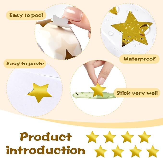 1000 PCS Star Stickers for Kids,1 inch Holographic Star Stickers for DIY, Crafts, Behavior Chart, Student Planner, School and Classroom Teacher Supplies (Gold-Stamped Star)