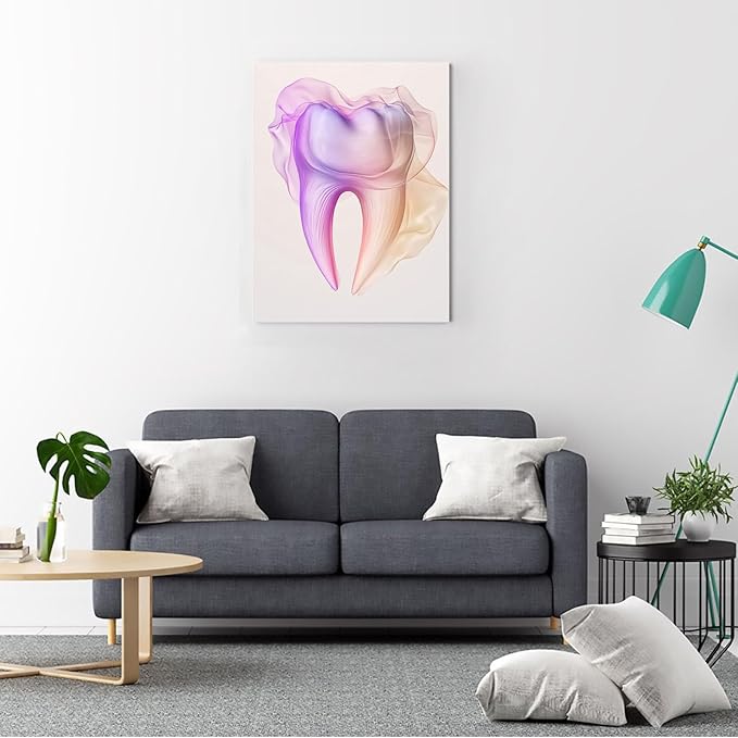 SchindlerBang Dental Gift Watercolor Print,Abstract Tooth Illustration,Modern Clinic Wall Art,Elegant Office Decor,16x20inch Framed Canvas Ready to Hang
