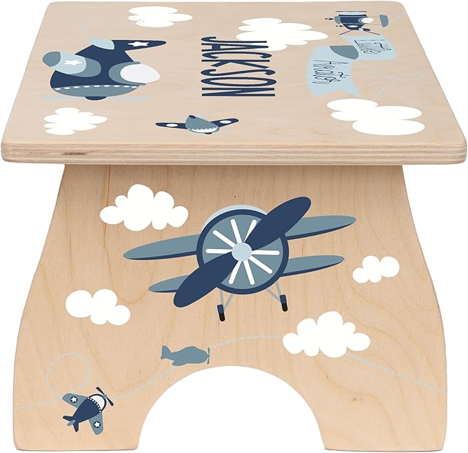 Step Stool for Toddlers- Personalized Wood Kids Step Stool with Name for Kitchen Sink, Bathroom, Potty Training, Toilet, Kitchen Sink- Sturdy and Safe- Made in USA by BloomOwl (Aviator)