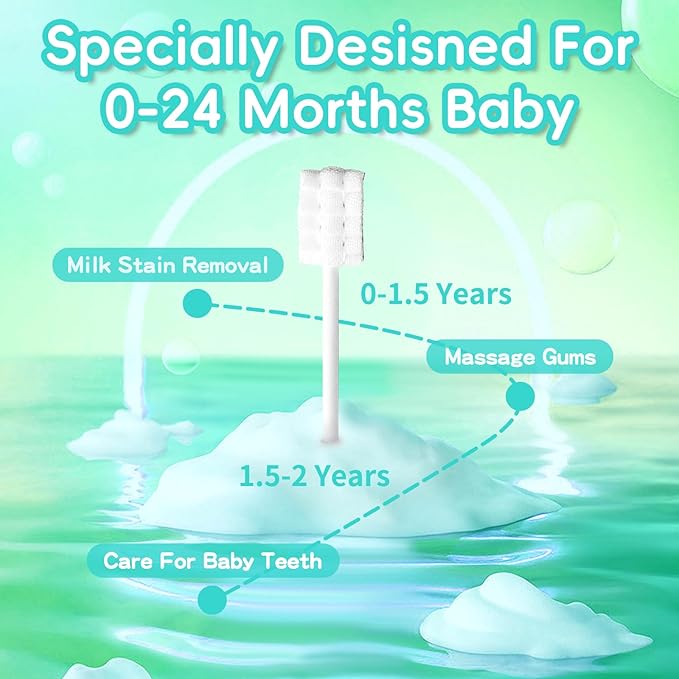 Baby Tongue Cleaner Toothbrush 30Pcs Disposable Infant Tooth Brush Clean Baby Mouth with 2Pcs Finger Toothbrush Oral Cleaning Stick Gauze Cleaner Stick Dental (Beige, 32 Piece Assortment)