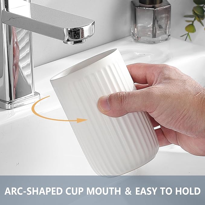 White Toothbrush Holders for Bathrooms - 2 Cups Ceramic Toothbrush Toothpaste Holders Set, White Bathroom Tumbler Cups Reusable Toothbrush Mouthwash Cup, Bathroom Counter Organizer.