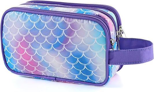 Kids Toiletry Bag for Girls, Travel Toiletry Bag for Little Young Girls Cosmetic Bag Makeup Bag Waterproof Hanging Wash Bag Toddler Toiletries, Mermaid Scales