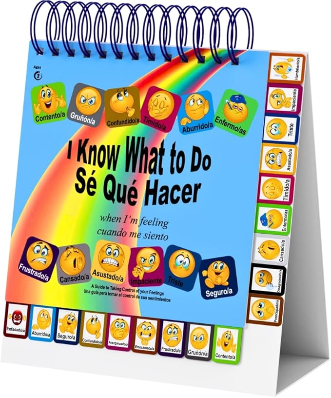 Thought-Spot I Know What to Do Flipbook (Sp/Eng) | Emotions Wheel & Feelings Chart | Emotional Regulation Tool Home, Class, or Calm Down Corner | Helps Kids Learn Coping Skills | Autism Must-Have