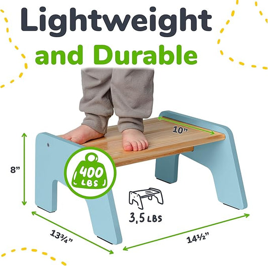 OCODILE 1-Step Wooden Step Stool for Toddlers | Kids Step Stool for Bathroom Sink, Kitchen, and Potty Training | Non-Slip Stool for Toilet Independence | Wooden Step for Children Ages 2+ Blue