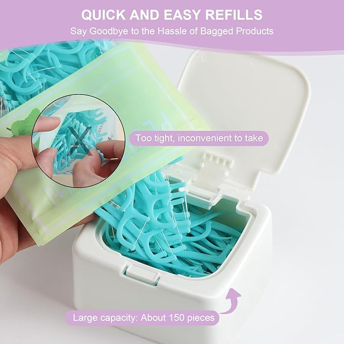 JGB Floss Pick Dispenser,2Packs Refillable Press Flip Floss Sticks Holder,Reusable Floss Pick Case For Cotton Swabs,Balls,Pads,Qtip - Square Storage Box For Home,Hotel,Office Organizers - White