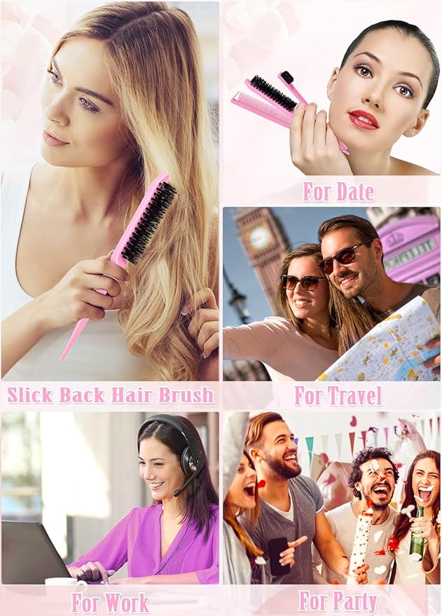 Hair Wax Stick Slick Back Hair Brush Set – Flyaway Control for Women, Kids & Men, Smooth Frizz, Defined Edges, Creates Sleek Ponytails & Buns – Styling Accessories & Stocking Stuffers for Teen Girls