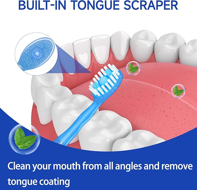 5 in 1 Mini Disposable Toothbrushes with Toothpaste Individually Wrapped Portable Travel Toothbrush with Toothpaste + Tongue Scraper + Picks+Floss Travel Case (Mint, 26)