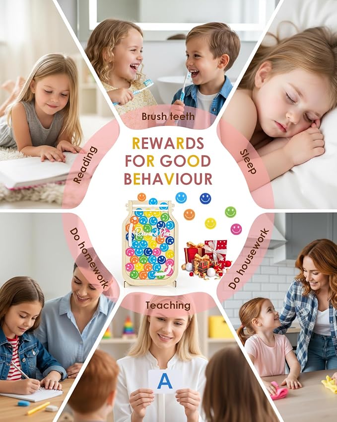 Magnetic Reward Jars for Kids, Personalized Reward Jars with Smile Tokens, Tool to Train Kids' Good Behavior & Responsibility, Ideal Classroom & Home Reward System