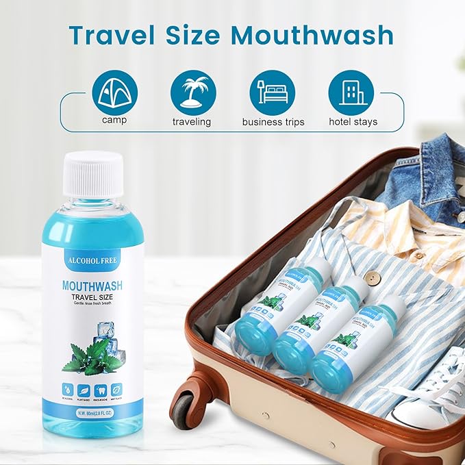 100 pcs Travel Size Mouthwash Bulk, 80ml/2.7fl oz, Fresh Mint Portable Mini Mouthwash Individual Bottles for Travel Toiletry Kits