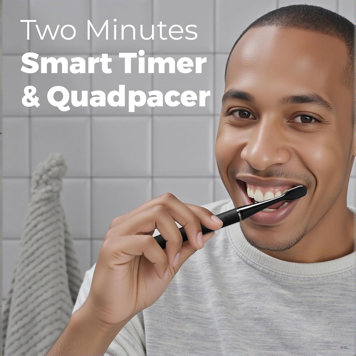 MIPOW Slim Pro i4 Electric Toothbrush Rechargeable Smart Ultra Sonic 3 Modes Magnetic Travel Case &Ceramic Dock, 60Day Long Battery Soft Bristles 2Heads IPX7 Waterproof,Color-(Black)