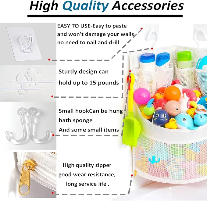 Ligereza Baby Bathtub Toy Storage 17" x 13" Bathtub Toy Holder Mesh Let Baby Bathtub Toys To Dry Faster, Bath tub Toy Organizer For 1-3 Year Old Toddler Bathtub Toys