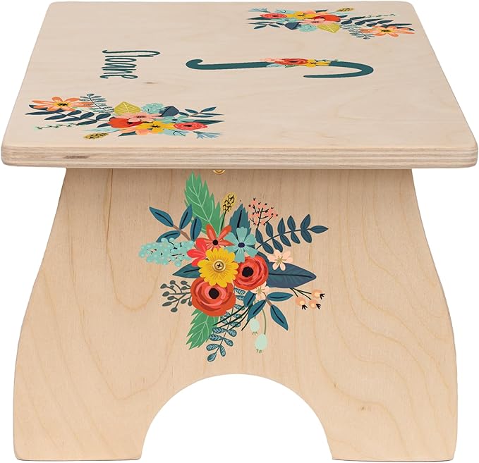 Floral Step Stool for Toddlers- Personalized Wood Kids Step Stool with Name for Kitchen Sink, Bathroom, Potty Training, Kitchen Sink- Sturdy and Safe- Made in USA by BloomOwl (Floral- Botanical)