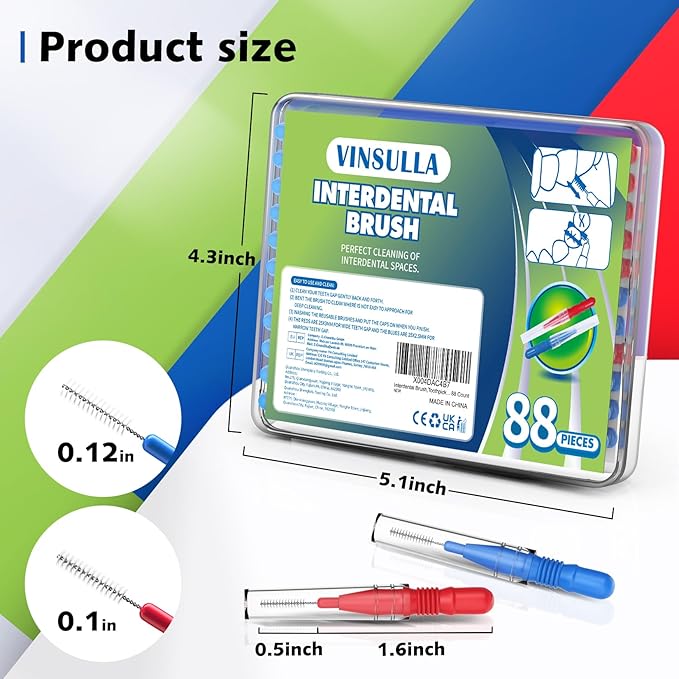 Interdental Brush,Toothpick Tooth Flossing Head Oral Dental Hygiene Brush, Braces Cleaning kit (2.5mm/3mm) 88 Count