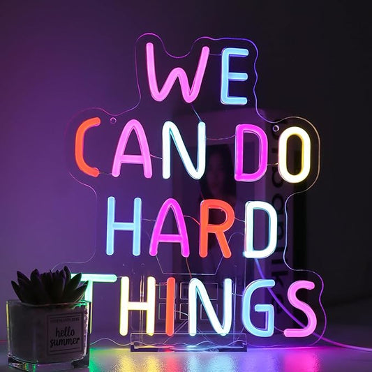 We Can Do Hard Things Neon Sign Classroom Decor Inclusive Decoration Welcome Gift Teacher Present Wall Sign for Primary Schools and Kindergartens Birthday (11.4×12.8)