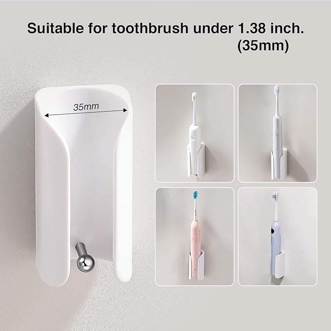 Electric Toothbrush Holder for Bathroom, Wall-Mounted Toothbrush Stand with Self-Adhesive, Compact Bathroom Caddy for Electric Toothbrushes (White-2pcs)