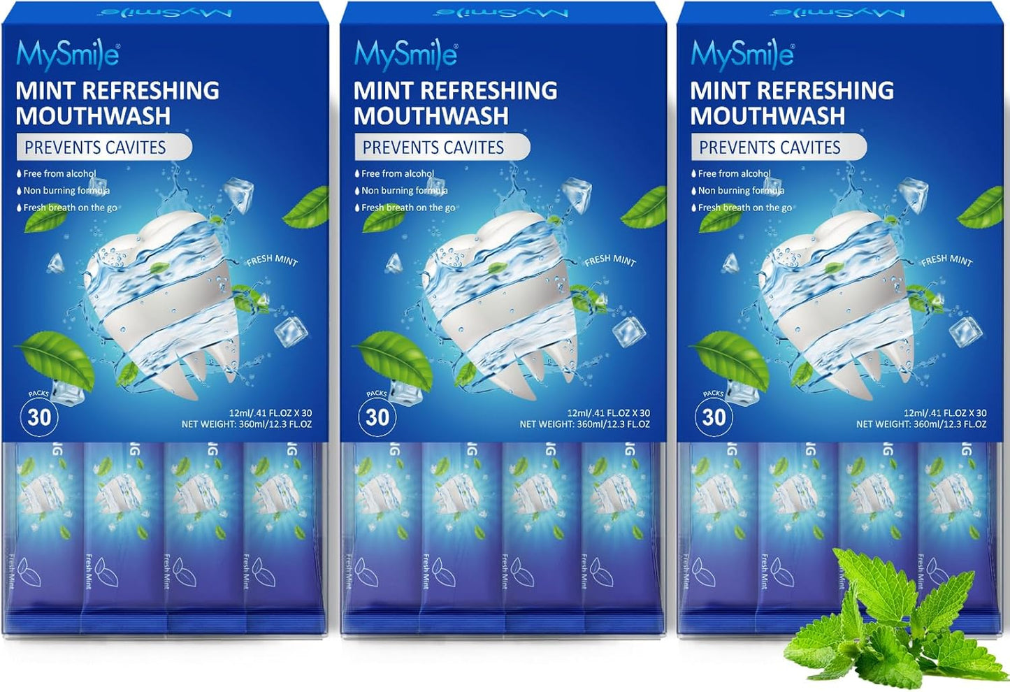 MySmile Mouthwash Alcohol Free, Mouth Wash for Adults, Travel Mouthwash Helps Kill 99% of Bad Breath Germs, Prevents Cavities, Fluoride Free, Fresh Mint, 30 Uses (0.41 Fl Oz (Pack of 90))