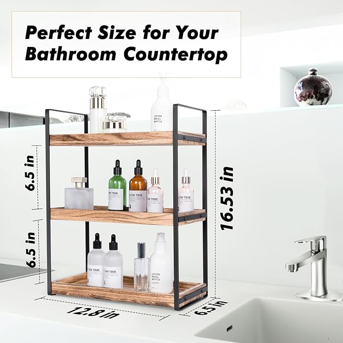 3-Tier Countertop Organizer for Bathroom Counter Stylish Wood Bathroom Vanity Organizer Shelf Storage - The Perfect Addition to Your Counter Decor