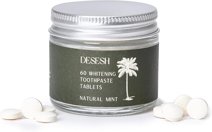 US-Made Toothpaste Tablets, New Improved SLS-Free Formula, 60 Count, Glass Jar, Natural Mint Flavor, Fluoride Free with Hydroxyapatite, Whitening