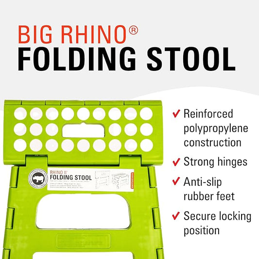 Kikkerland Rhino Foldable Step Stool – Holds Adults up to 300 Lbs, Best for Kitchen & Bathroom – Collapsible, Portable, Lightweight Stepping Stool with Sturdy, Non-Slip Design – Green, 8”