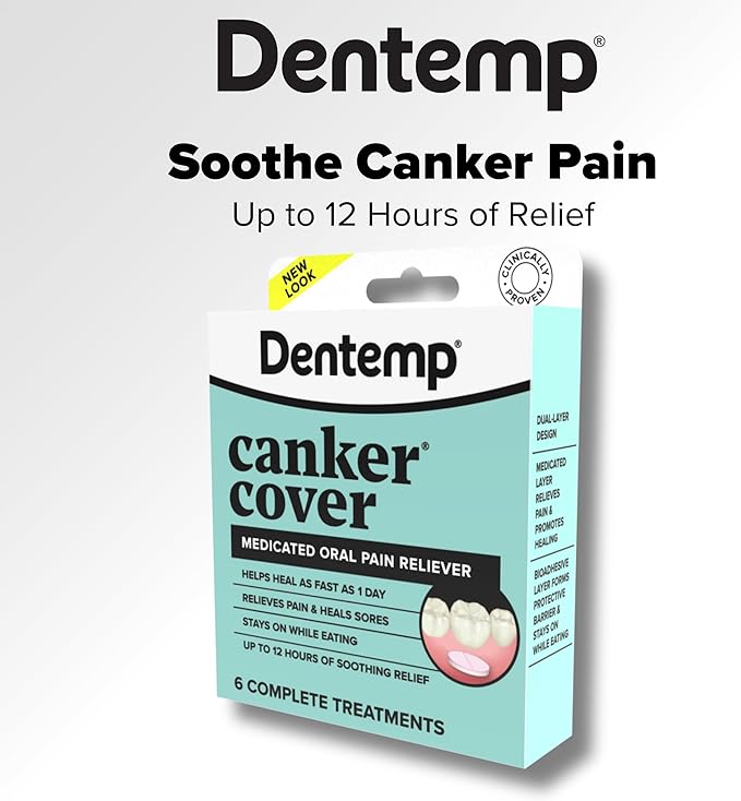 Dentemp Canker Sore Medicine 2pk Canker Cover - Oral Pain Reliever (12 Count) - Treatment to Relieve Canker Pain, Mouth Sores & Mouth Irritation - Fast Acting Canker Sore Relief Tablets for Adults