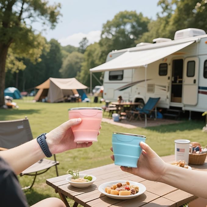 TakeToday 4PCS Collapsible Travel Cup - Silicone Foldable Water Cup, BPA-Free with Lid & Waterproof Bag - Drinking Cup Set for Camping, Outdoors & International Travel