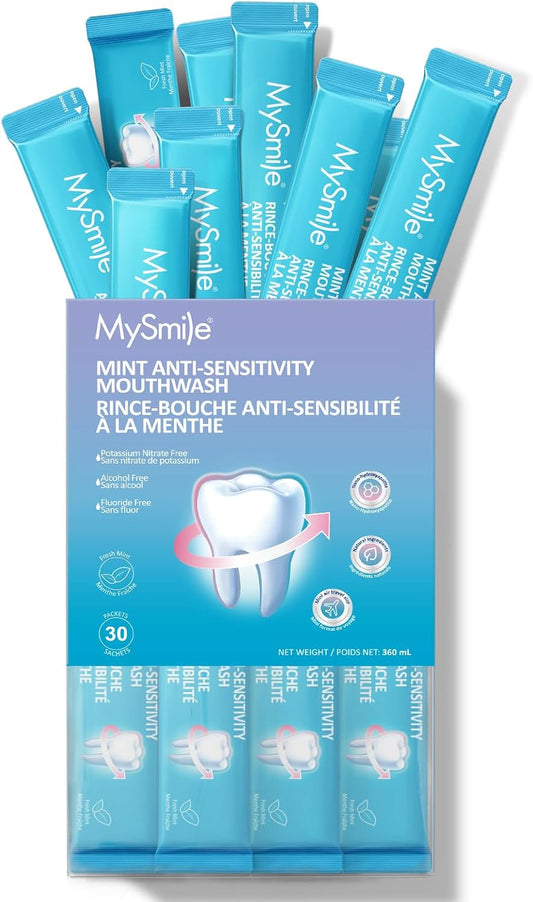 MySmile Mouthwash for Sensitive Teeth, Nano Hydroxyapatite Mouth Wash Travel Size, Fluoride Free Alcohol-Free Remineralizing for Enamel Strength Oral Rinse, Fresh Mint Flavor, 30 Packets