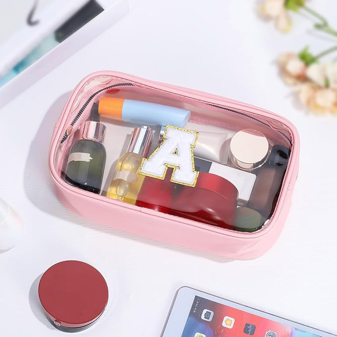 YOOLIFE Travel Toiletry Bag for Women, Pink Clear Makeup Bag Cute Make Up Bag Cosmetic Bags Skin Care Makeup Bag Organizer Birthday Gifts for Women Teacher Mother Girlfriend Initial H