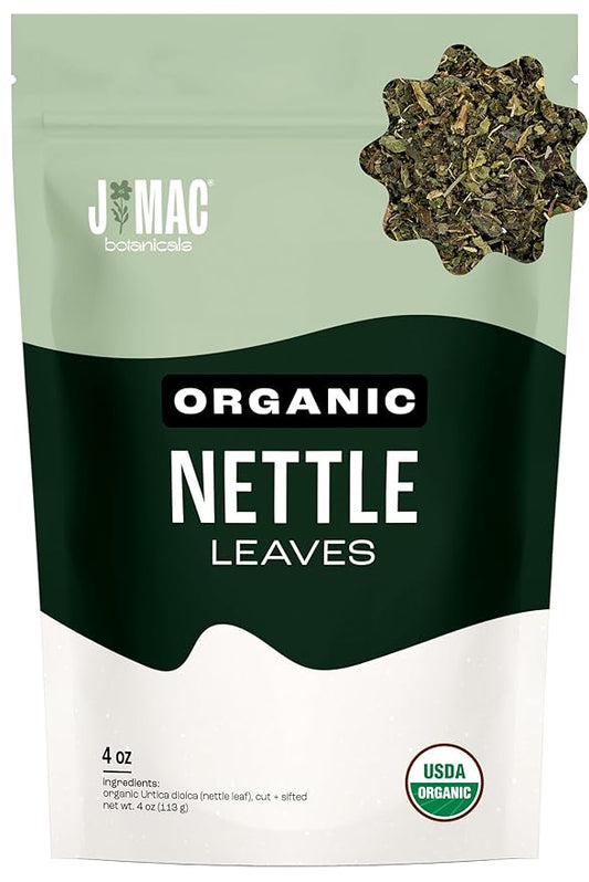 J MAC BOTANICALS Organic Nettle Leaf Herbal Tea 4 oz, 50+ Cups, Certified USDA Organic, Dried stinging nettle tea, Urtica dioica