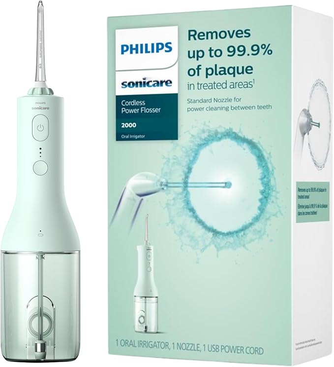 Philips Sonicare Water Flosser Cordless – Rechargeable Power Dental Waterflosser for Teeth, Portable Oral Irrigator with 3 Intensity Settings, 360° Rotating Nozzle – (Mint)
